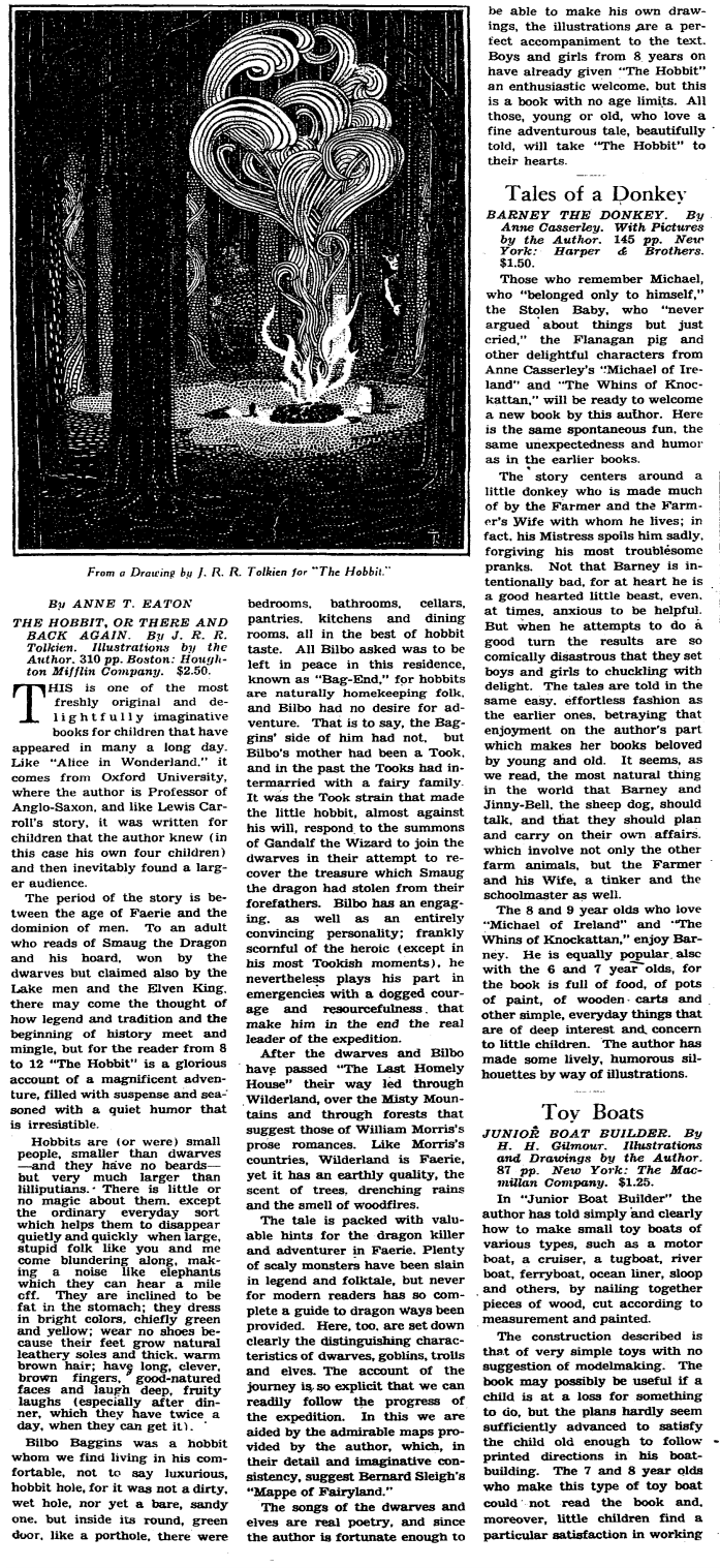 the 1938 New York Times Book Review of the Hobbit